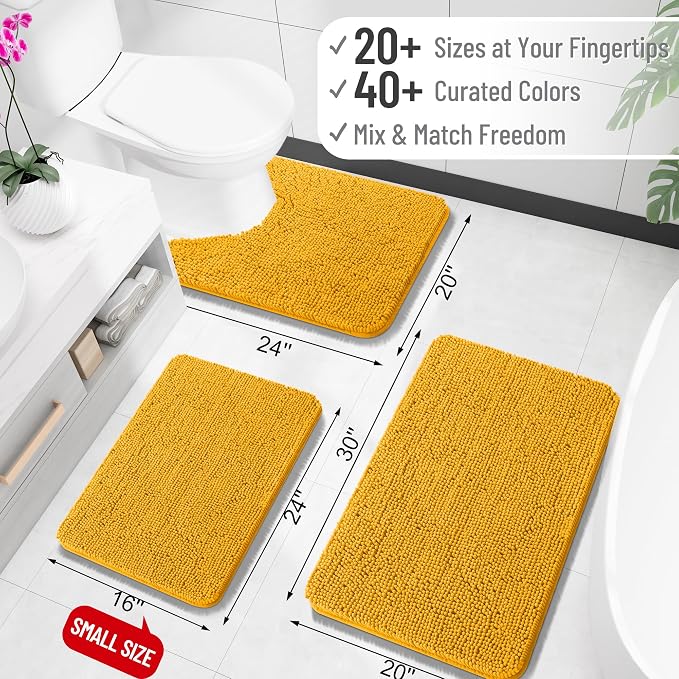 OLANLY Large Bathroom Rugs 44x32, Soft Absorbent Chenille Bath Rugs, Rubber Backing Quick Dry, Machine Washable Bath Mats for Bathroom Floor, Tub and Shower, Home Decor Accessories, Golden Yellow