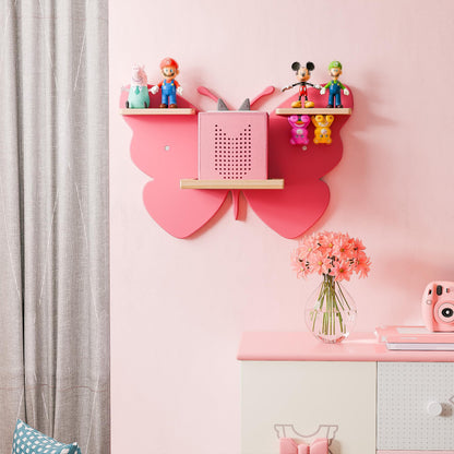 Eostbe Butterfly Tonie Shelf - Pink Magnetic Wooden Floating Shelf for 8-12 Tonie Figures, Cute Wall Mounted Kids' Tonie Storage