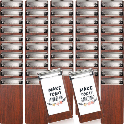 Harloon 50 Pcs Mini Wood Clipboard Check Presenters Bulk Small Wooden Clip Half Page Clipboard Check Presenter for Restaurants Waitress Guest Receipt Menu Holder, 8 x 4'' (Coffee)