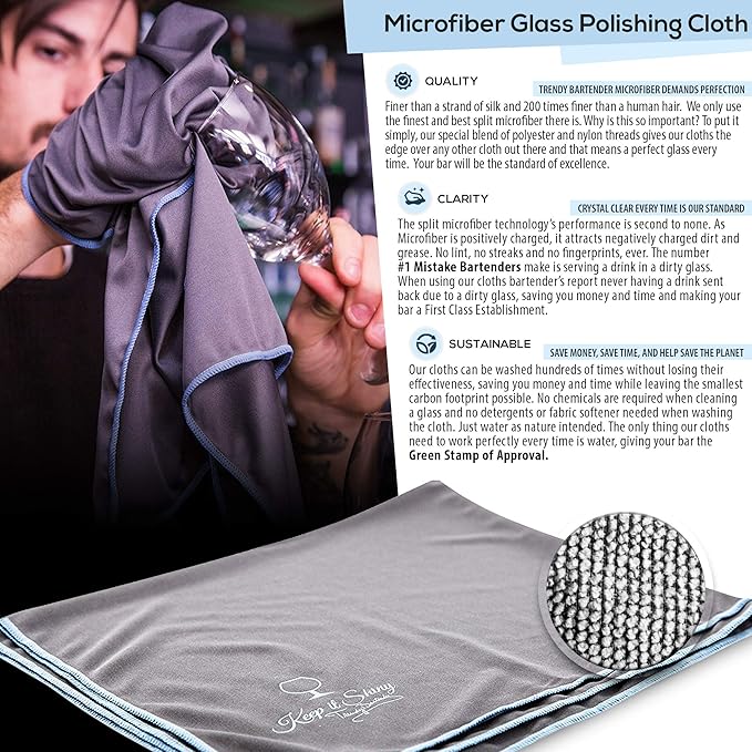 Trendy Bartender Toast to Perfection Microfiber Commercial Grade Glass
