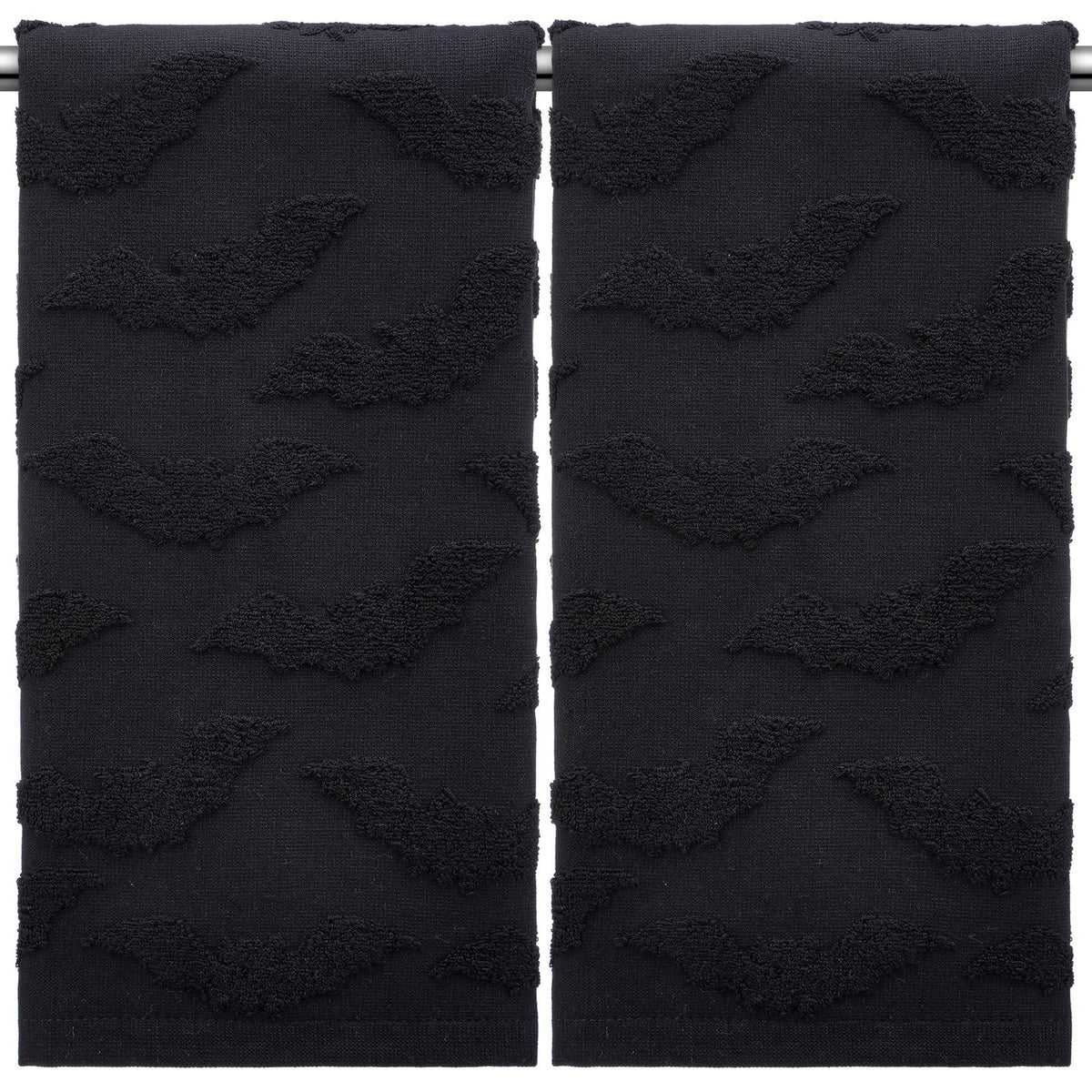 SmoothNovelty 2 Pcs Hand Towels for Bathroom Halloween Hand Towels 100% Cotton Absorbent Decorative Jacquard Weave for Halloween Bath Kitchen Decor Gift, 13.8 x 29.5 Inch(Black,Bat)