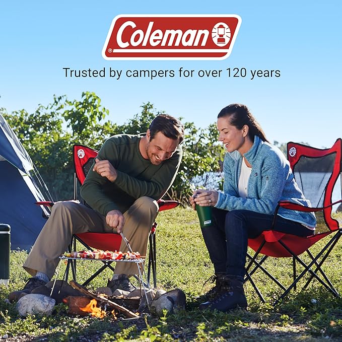 Coleman Broadband Mesh Quad Camping Chair with Carry Bag & Cup Holder, Cooling Mesh Back with Adjustable Arms, Great for Camping, Tailgating, Firepits, Patio, & More