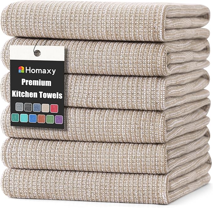 Homaxy Premium Kitchen Towels, Large Cotton Kitchen Hand Towels, Flat and Terry