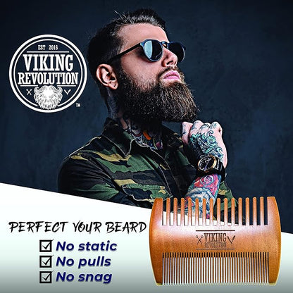 Wooden Beard Comb & Case, Dual Action Fine & Coarse Teeth, Perfect for use with Balms and Oils, Top Pocket Comb for Beards & Mustaches by Viking Revolution