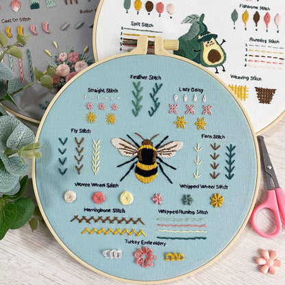 Myfelicity 3 Embroidery kit for Beginners, Beginner Embroidery Kit for Adults. Starter Kits to Learn 28 Different Stitches, Including Fabric with Prints, Threads, Needles, Hoop and Video tutorials…