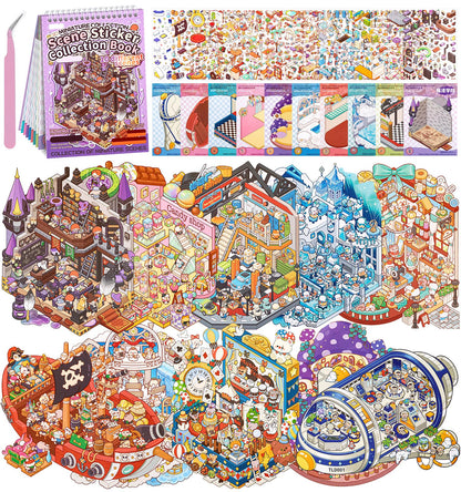 DIY 3D House Stickers, 10 Sets Fun DIY Sticker Scene Make Your Own Mini House Cute Cartoon Animal Scene Stickers for Kids Adult Sticker Art Relief Stress Pass The Time