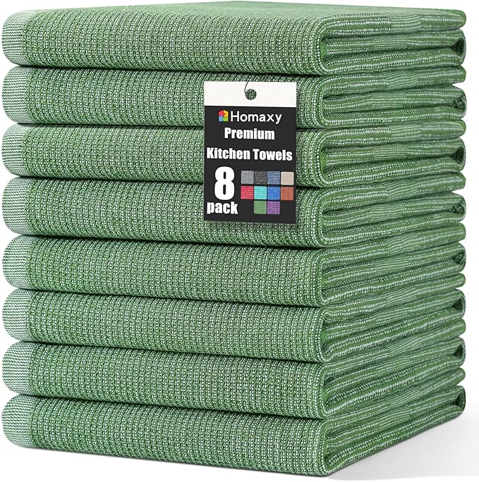 Homaxy Premium Kitchen Towels, Large Cotton Kitchen Hand Towels, Flat and Terry
