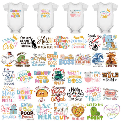 HiTransfer Iron on Decals for Clothing, 36 Sheets, Baby Shower Games Heat Transfer Stickers, Cute Animal Theme, Gender Reveal Patch for Bibs and Bodysuit DIY Crafts (Cute Animals - 36PCS)
