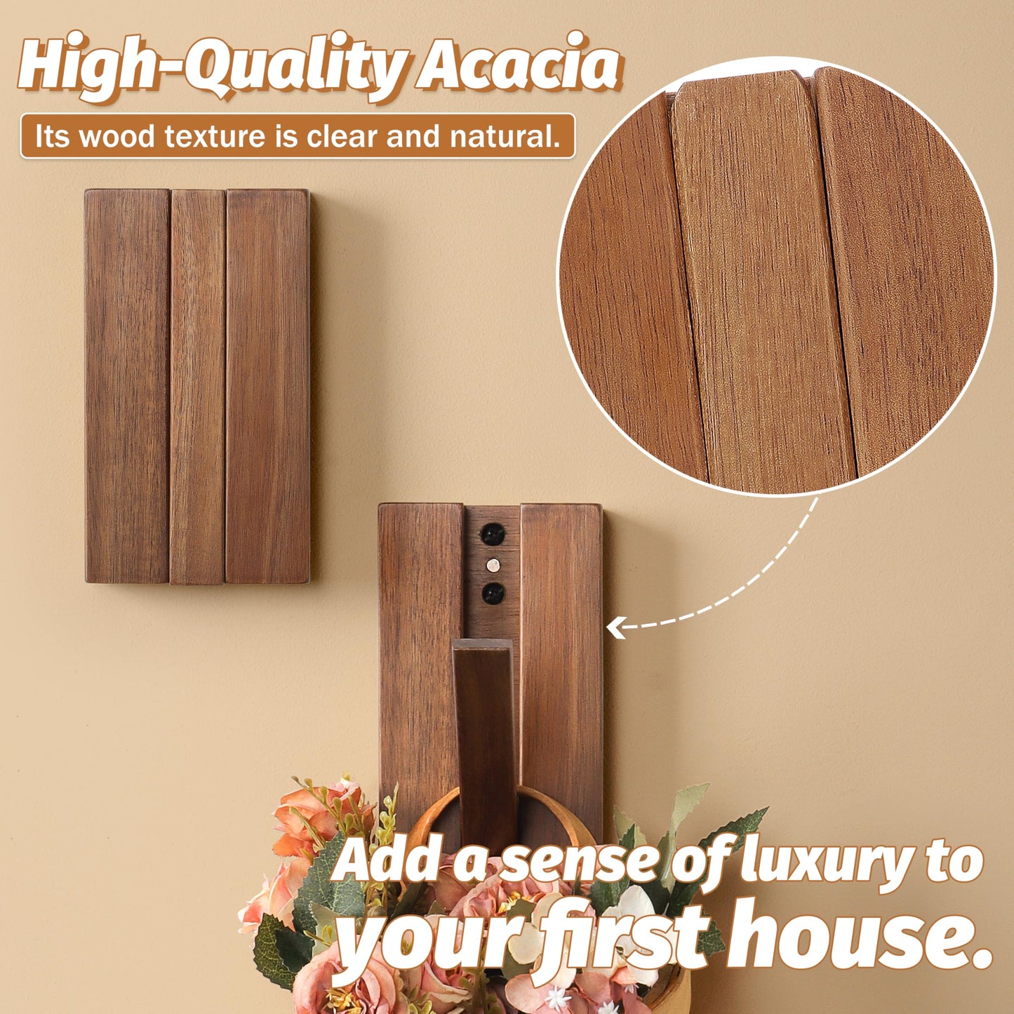 KYIAANY Foldable Wall Hooks 2Pack: Rustic Wooden Coat Hooks Mounted for Heavy Duty Hanging Hats Bags Beach Towels, Space Saving Minimalist Design for Aesthetic Homeowner