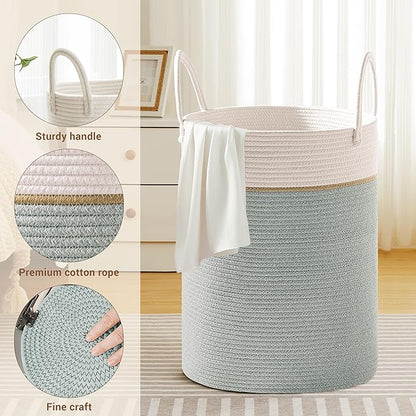 Tall Laundry Basket with Handles, 100L Portable Dirty Clothes Hamper, Boho