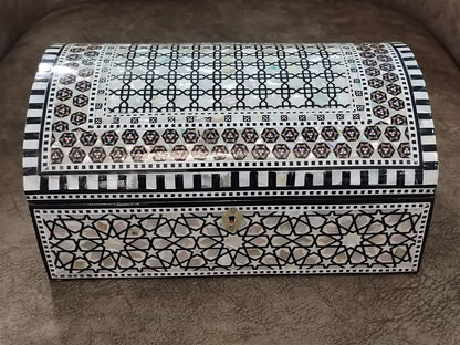 FAMA.store Handmade Egyptian Jewelry Box – Mother of Pearl Inlay – Decorative Wooden Trinket Box for Women Oriental Keepsake Storage Organizer (11" x 7.2" x 5.2" inch M07)