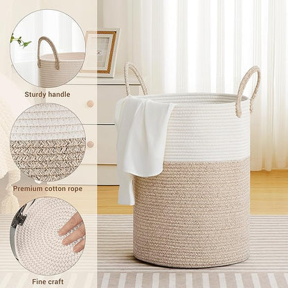 Tall Laundry Basket with Handles, 58L Portable Dirty Clothes Hamper, Boho