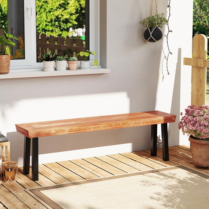Tangkula Outdoor Acacia Wood Bench, Patio Dining Picnic Bench with Steel Legs for Porch Garden Poolside Living Room Balcony, Ideal for Indoor & Outdoor Use (1, Teak)