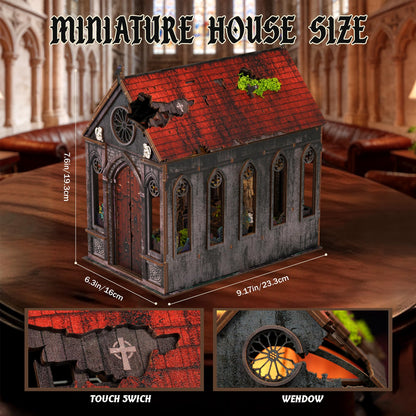Lost Cathedral Miniature House Kit - DIY Miniature Kit for Adults, Teens, Dollhouse Booknook Bookshelf Insert Decor with LED Light, 3D Wooden Puzzle Gifts for Family, Friends