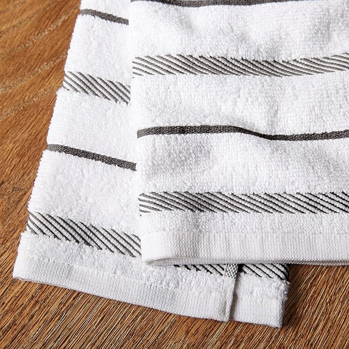KitchenAid Albany Kitchen Towel 4-Pack Set, Charcoal Grey/White