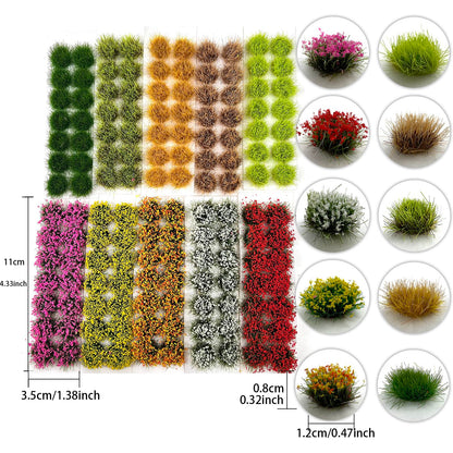 ZZZ SAN ZHI 140-Piece Mixed Grass & Flower Tufts Miniature Scenery Set, for Diorama Railway Train Car Model Landscape Decoration