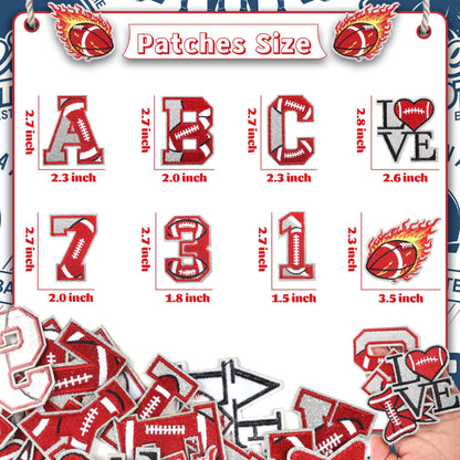 Meneng Football Iron On Letters Patches: 48PCS Glittering Embroidered Appliques A-Z Alphabet and 0-9 - Football DIY Crafts for Customizing Clothing Jackets Backpacks Hats Jerseys Name Number
