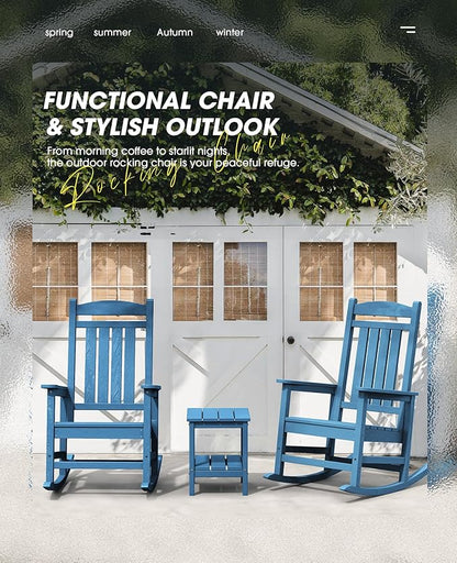 KINGYES HDPE Rocking Chairs Outdoor, Patio Rocking Chairs with 330lbs Support, Smooth Porch Rocker for Deck Lawn Yard, Navy