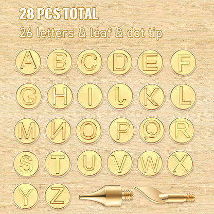 Honoson 28 Pcs Wood Burning Letter Tips Stamps Kit Tool, Letter Copper Mold Carving Lowercase Alphabet Branding Personalization Set for Craft DIY Embossing Carving Wood Burning Stencil Kit Hobby Tool