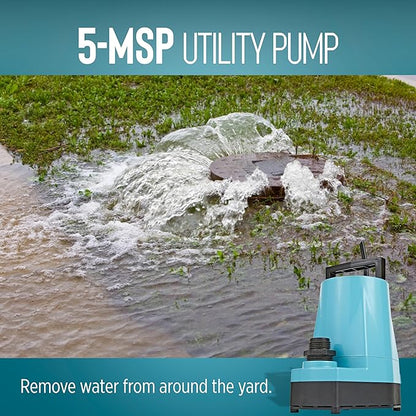 Little Giant 5-MSP 115-Volt, 1/6 HP, 1500 GPH Aluminum Manual Utility Pump, 10-Ft. Cord, Blue, 505723