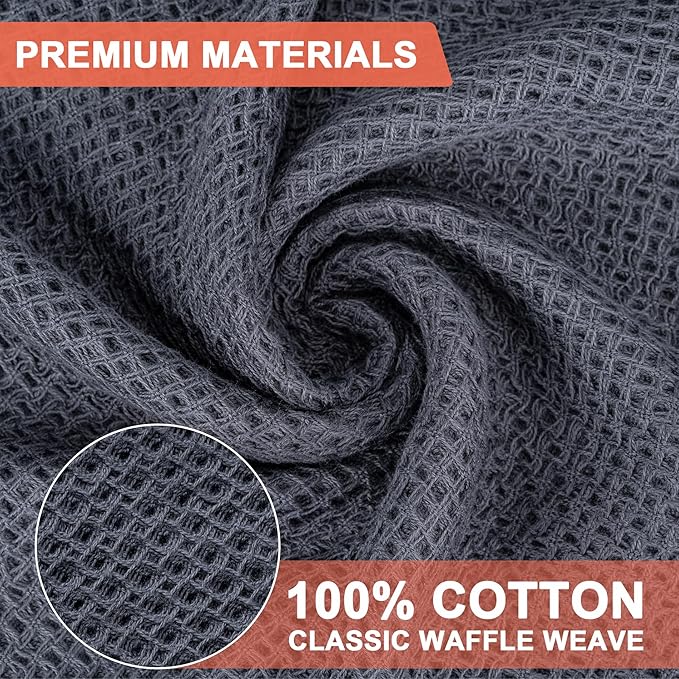BOOMIBOO 8-Pack Kitchen Dish Cloths, 100% Cotton Waffle Weave, Ultra Soft