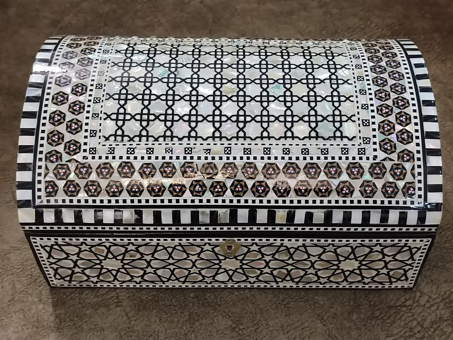 FAMA.store Handmade Egyptian Jewelry Box – Mother of Pearl Inlay – Decorative Wooden Trinket Box for Women Oriental Keepsake Storage Organizer (11" x 7.2" x 5.2" inch M07)