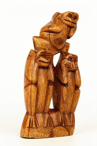 G6 Collection Wooden Hand Carved 3 Standing Monkeys See, Hear, Speak No Evil Figurines Handmade Art Statue Rustic Sculpture Decorative Home Decor Accent Handcrafted Decoration Three Standing Monkeys