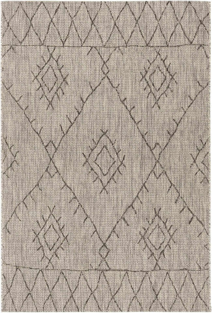 BoutiqueRugs Indoor/Outdoor Black Diamond 12ft Runner Rug Bohemian Taupe White Charcoal Tribal Trellis Marwood Hallway Kitchen Corridor Stairway Laundry Room 2'7" x 12' Stain Resistant Non-Shedding