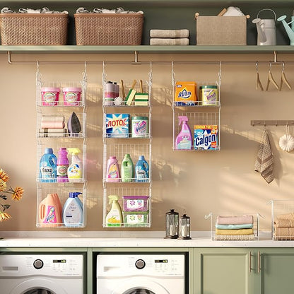 4-Tier Hanging Laundry Room Organizer: Foldable Wire Shelf Basket