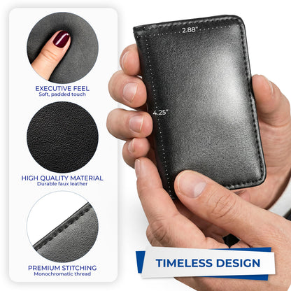 Samsill 81220 Regal Leather Business Card Holder, Case Holds 25 Business, Black