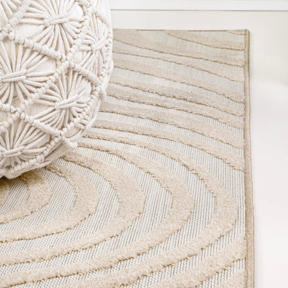 JONATHAN Y Maribo High-Low Abstract Striped Beige/Cream 2x8 Indoor/Outdoor Runner Rug for Patio, Backyard, Living Room, Bedroom, Office, Hose-Washable (SCN103D-28)