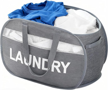 Foldable Laundry Basket with Lid, Oxford Cloth Reinforced Steel Ring