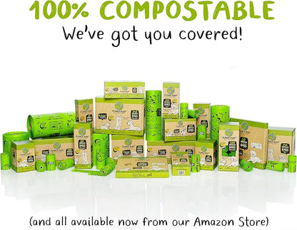 PLANET POOP Home Compostable Dog Poop Bags Extra Long with Handles | Large Single Roll 200 Count Grab & Go | Un-scented Waste Bag | Leakproof Doggy & Cat Bags | Plant-Based Pet Supplies