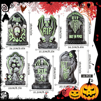Larber 6pcs Glow in The Dark Tombstones with Stakes Large Halloween Tombstones Yard Signs Decor Waterproof RIP Headstones for Graveyard Halloween Lawn Garden Outdoor Indoor Decoration
