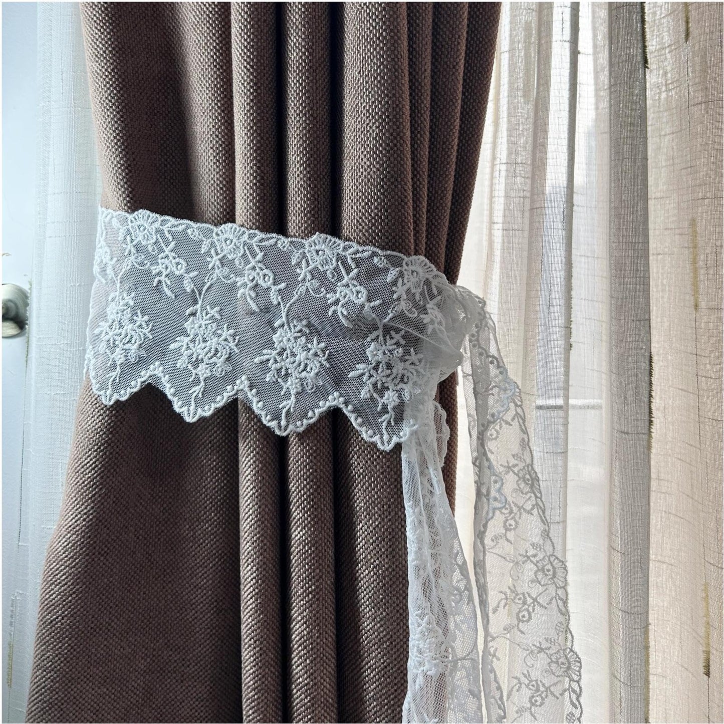 SuiGlory White Lace Trim Ribbon, Wide Embroidery Floral Sewing Lace Trim for Craft Sewing, Wedding/Bridal Decoration, Home Decoration, Packaging, 5 Yards