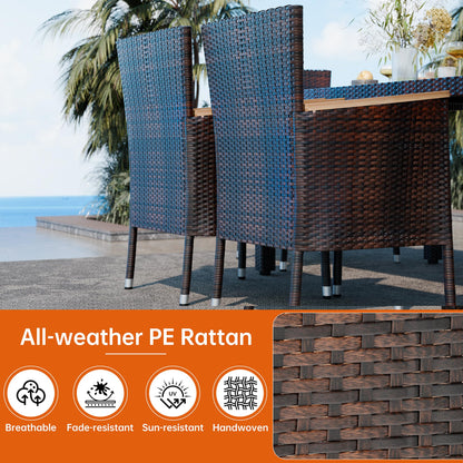 Shintenchi 7 PCS Patio Dining Set, Wicker Patio Conversation Set with Wooden Table Top, Outdoor Table and Chairs with Soft Cushions for Backyard, Deck and Garden, Brown Wicker