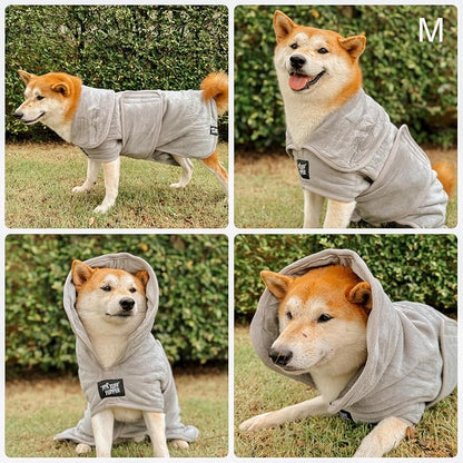 Tuff Pupper Fast Drying Dog Bath Robe | 800 GSM Plush Dog Towel Bathrobe/Dressing Gown | Super Absorbent Pet/Puppy Bathrobe | Adjustable Hood & Belly Strap | Super Soft | Fast Drying (M, Gray)