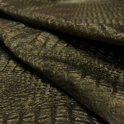 Alligator Fabric, Soft Textured Crocodile Vinyl Faux Leather, Gator Skin Embossed Upholstery DIY Craft and Clips Pleather Sheets – Individual 1 Yard Cut 36”x54” (Emerald Metallic)