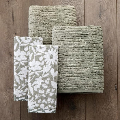 SKL Home CloudSoft/Bedford Floral 100% Cotton Luxury 4-Piece Towel Set