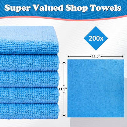 FIXSMITH Shop Towels, Microfiber Cleaning Cloth Bulk, 200 Pack Microfiber Towels