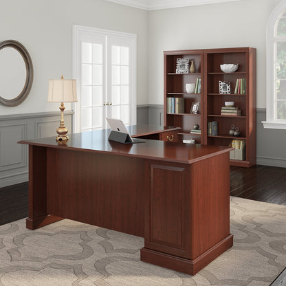 Bush Furniture Saratoga L Shaped Computer Desk and Bookcase Set in Harvest Cherry