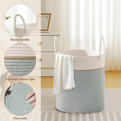 Tall Laundry Basket with Handles, 53L Portable Dirty Clothes Hamper, Boho