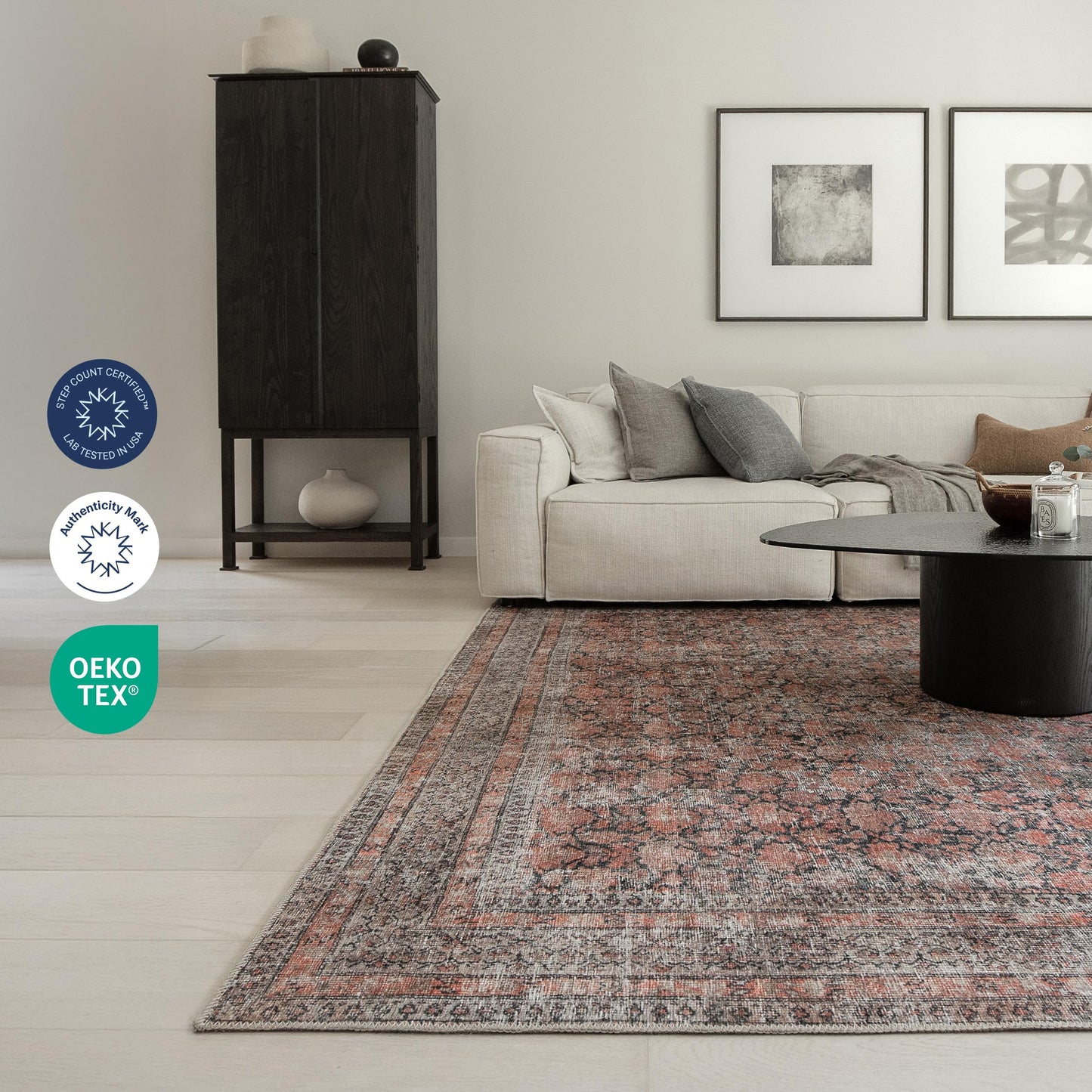 KNOTTING MATTERS Rustica 3’ x 5’ Area Rug – Clay Rose & Blue-Cast Graphite Heritage Flatweave, Low-Pile – Easy Clean Accent Rug – Perfect for Entryway, Hallway, Kitchen, Bedroom – Pet & Kid Friendly