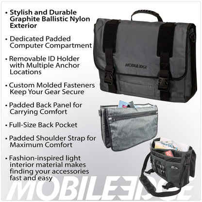 Mobile Edge ECO Laptop Messenger Bag for Men and Women, Fits Up To 17.3 Inch Laptops, Travel Work Computer Bag, Cotton Canvas, Padded Pockets, Black
