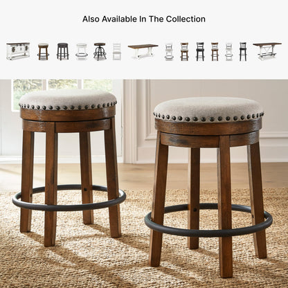 Signature Design by Ashley Valebeck Upholstered Swivel Stool, Cushioned Seat, Woven Fabric Upholstery, Wood, 24" H, Brown & Black