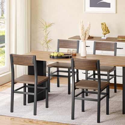 MECHYIN Dining Chairs Set of 4, Rustic Wood Dining Room Chairs with Thickened and Strengthened Metal Steel Frame & Slat Back, Modern Farmhouse Chair for Kitchen, Dining Room (4, Nut-Brown)