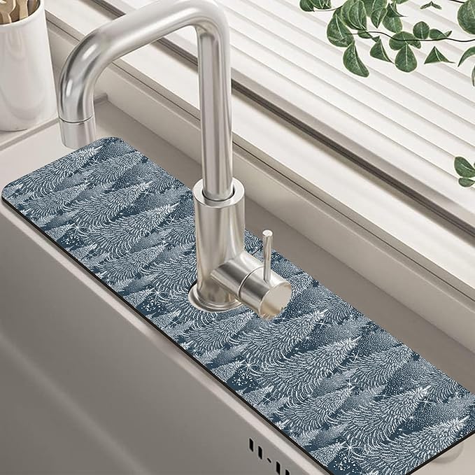 Christmas Forest Sink Faucet Absorbing Mat Pine Spruce Sink Splash Guard Faucet