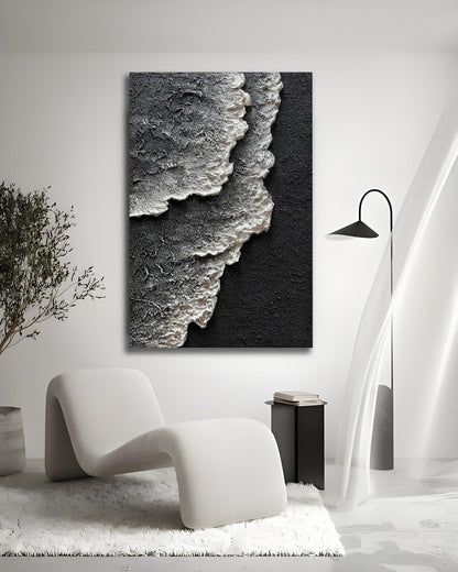 moshinart 24 x 36in Hand-Painted Oil Painting 3D Texture Black White Grey Modern Minimalist Black Abstract Wall Art, Home Office Wall Decoration Sea Wave 7