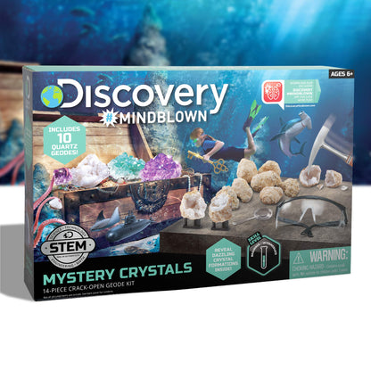 Discovery™ Crack-Open Geode Kit – Mystery Crystal STEM Science Set | 10 Natural Quartz Geodes | Kids Goggles, Magnifying Glass & Display Stands | Rock Dig Activity Toy| Educational Experiment Gift