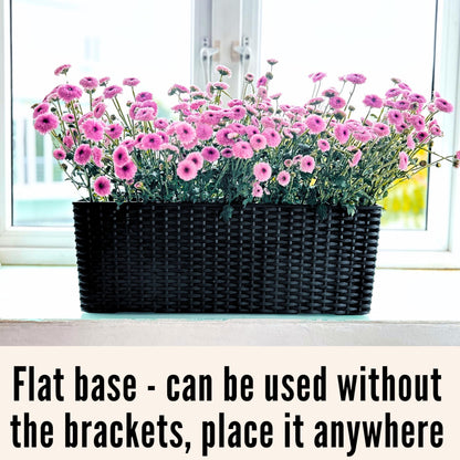 LaLaGreen Outdoor Wall Planters (20 Inch, 2 Pack) Wall Mounted Self Watering System Window Flower Boxes with Bracket, Black Rectangular Plant Pot Container Indoor Modern Garden Herb Kitchen Home Decor